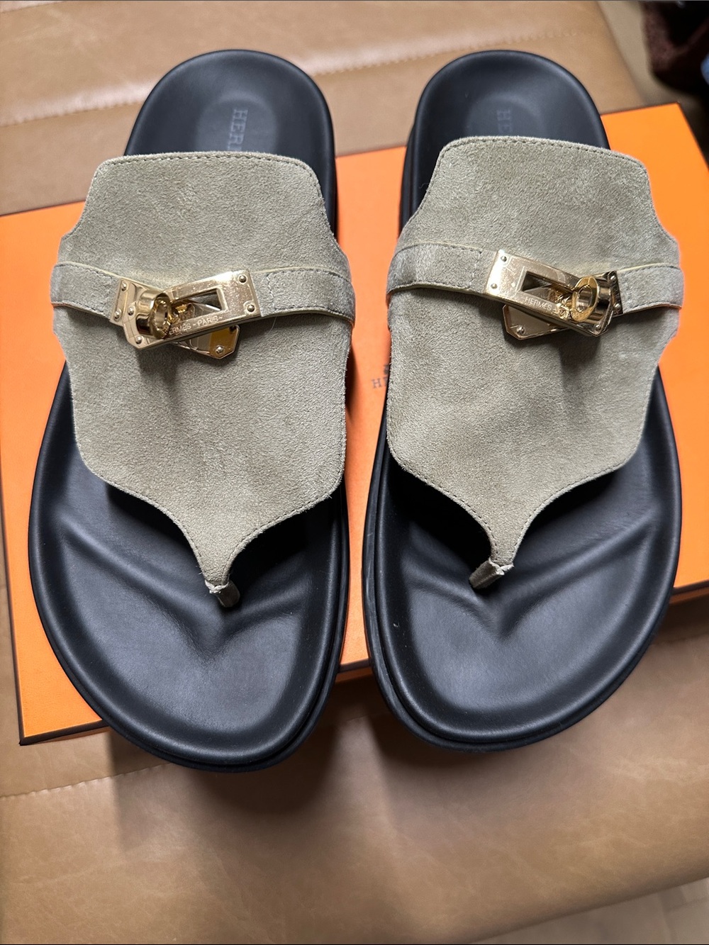 Hermes Empire Sandal in Mosaic Green